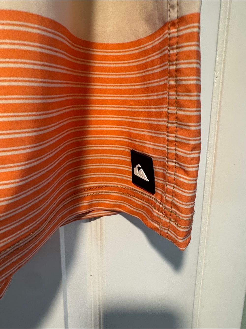 Quiksilver Men’s Orange, Tan and Cream Striped Boardshorts - Picture 2 of 6